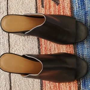 Calvin Klein Black Leather Cicelle Peep-Toe Mules sz 9.5